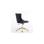 Generic Furniture Office Chair,Velvet Upholstered Tufted Button Home Office Chair with Golden Metal Base,Adjustable Desk Chair Swivel Office Chair (Black)