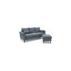 Panana Sectional Sofa Modern Deep 3-Seat Sofa Couch with Ottoman, Upholstered Furniture for Living Room, Apartment, Studio, Office (Grey Linen, Rolled Arms)