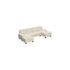 Furniwell Convertible Sectional Sofa Couch, 4 Seat Sofa Set for Living Room U-Shaped Modern Fabric Modular Sofa Sleeper with Double Chaise & Memory Foam (Fabric, White)