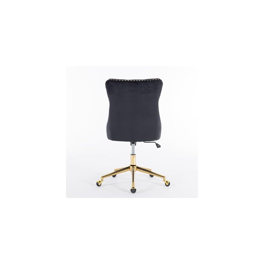 Generic Furniture Office Chair,Velvet Upholstered Tufted Button Home Office Chair with Golden Metal Base,Adjustable Desk Chair Swivel Office Chair (Black)