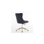 Generic Furniture Office Chair,Velvet Upholstered Tufted Button Home Office Chair with Golden Metal Base,Adjustable Desk Chair Swivel Office Chair (Black)