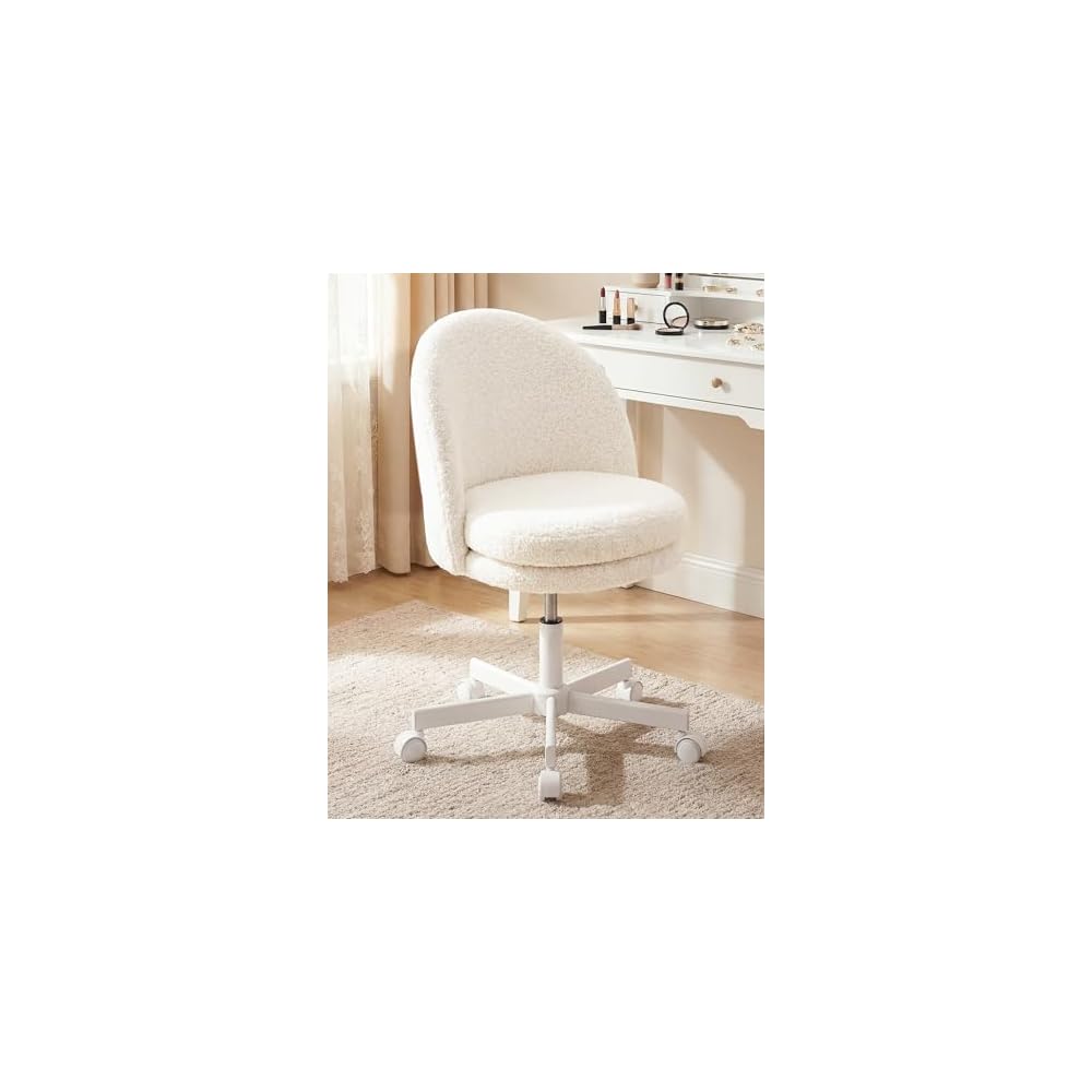 GTPOFFICE Vanity Chair with Back, Adjustable Tall Office Chair High Swivel Bar Stools Fluffy Cute Desk Chair Comfy with Wheels Bow Pillow Armlees for Adults Standing Desk Bar Teddy Velvet Blossom Pink