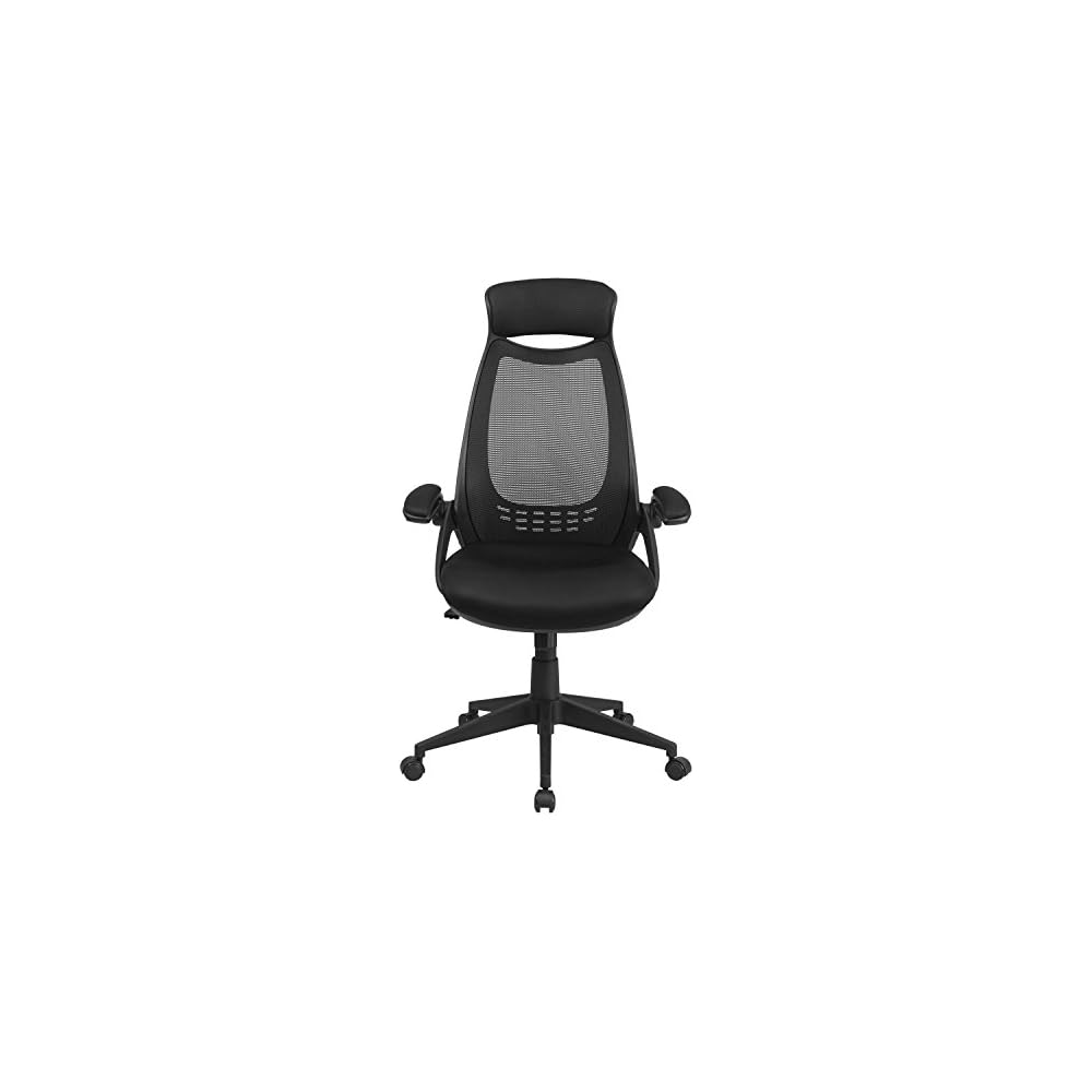 EMMA + OLIVER High Back Black Mesh Executive Office Chair with Flip-Up Arms
