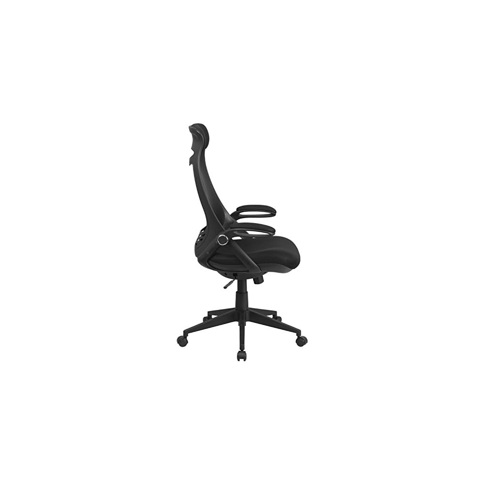 EMMA + OLIVER High Back Black Mesh Executive Office Chair with Flip-Up Arms
