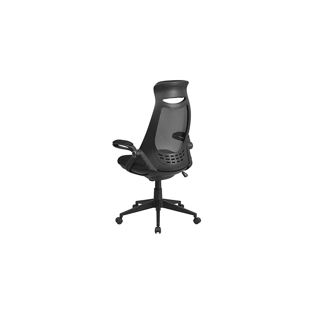 EMMA + OLIVER High Back Black Mesh Executive Office Chair with Flip-Up Arms