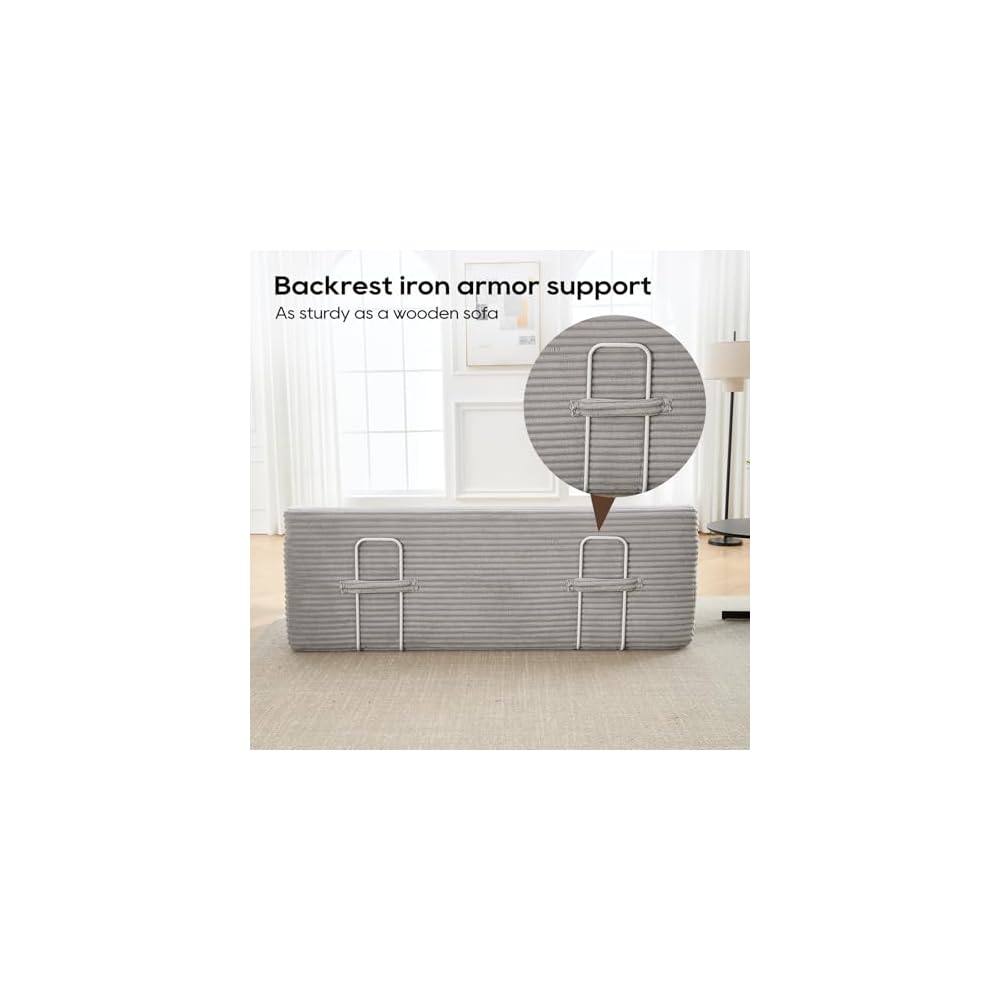 70.87" Cloud Loveseat Sofa, Boneless Corduroy Loveseat Couches, Sofa in a Box, 2 Seater Deep Seat Couch with Convertible Sofa Bed for Apartment, Office, Living Room, No Assembly Required (Light Grey)