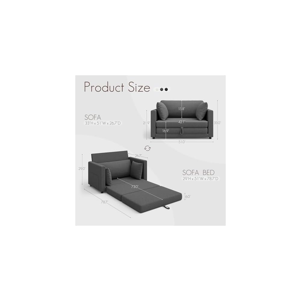 Txtin's 51" Loveseat Sleeper Sofa Bed Convertible Sofa Bed for Small Space