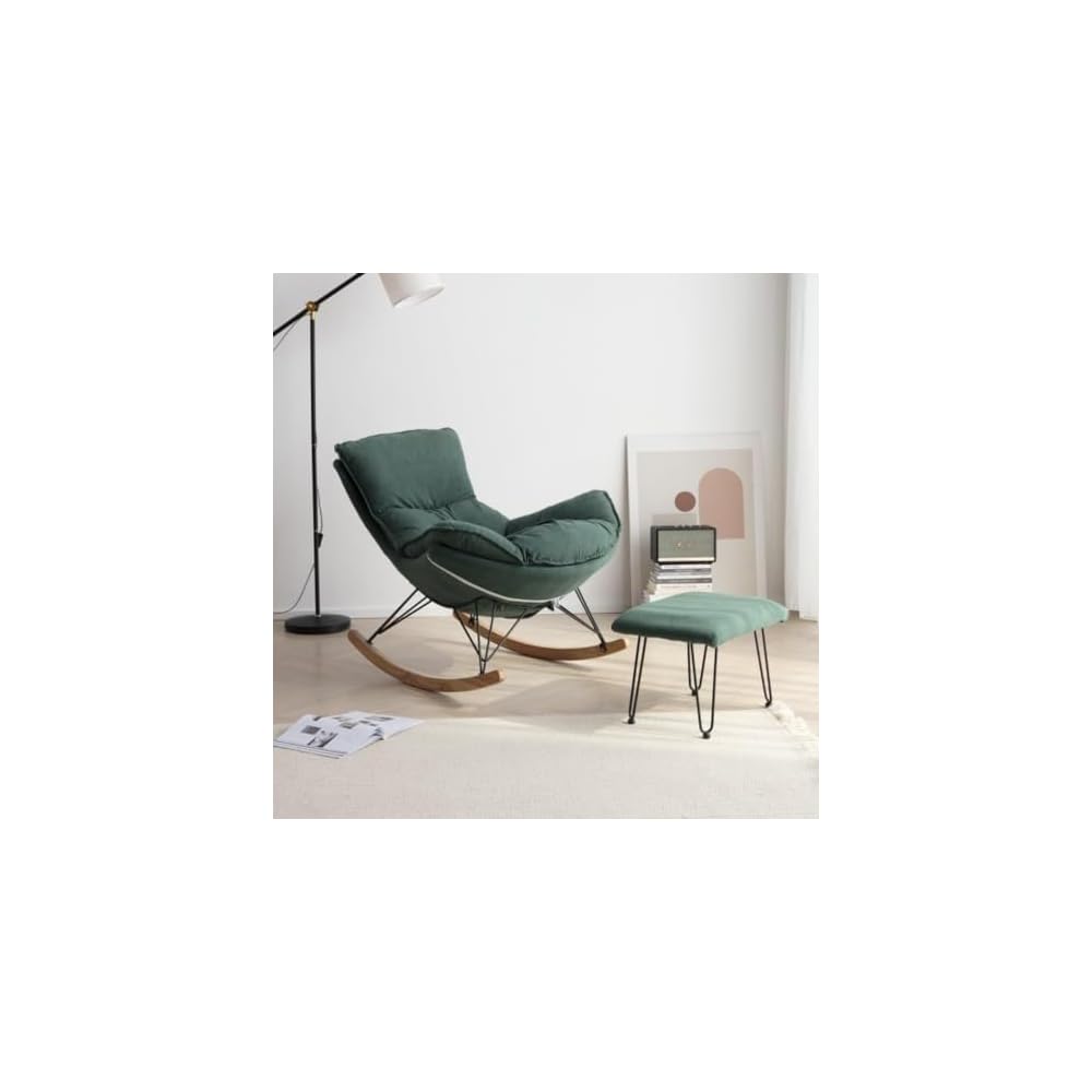 Nordic reclining chair, relaxing chair , home use, lightweight, high-end rocking chair, detachable design , stable load-bearing, hollow cotton filling, soft and comfortable ( yellow ) ( dark green )