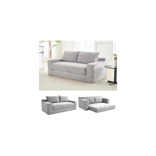 70.87" Cloud Loveseat Sofa, Boneless Corduroy Loveseat Couches, Sofa in a Box, 2 Seater Deep Seat Couch with Convertible Sofa Bed for Apartment, Office, Living Room, No Assembly Required (Light Grey)