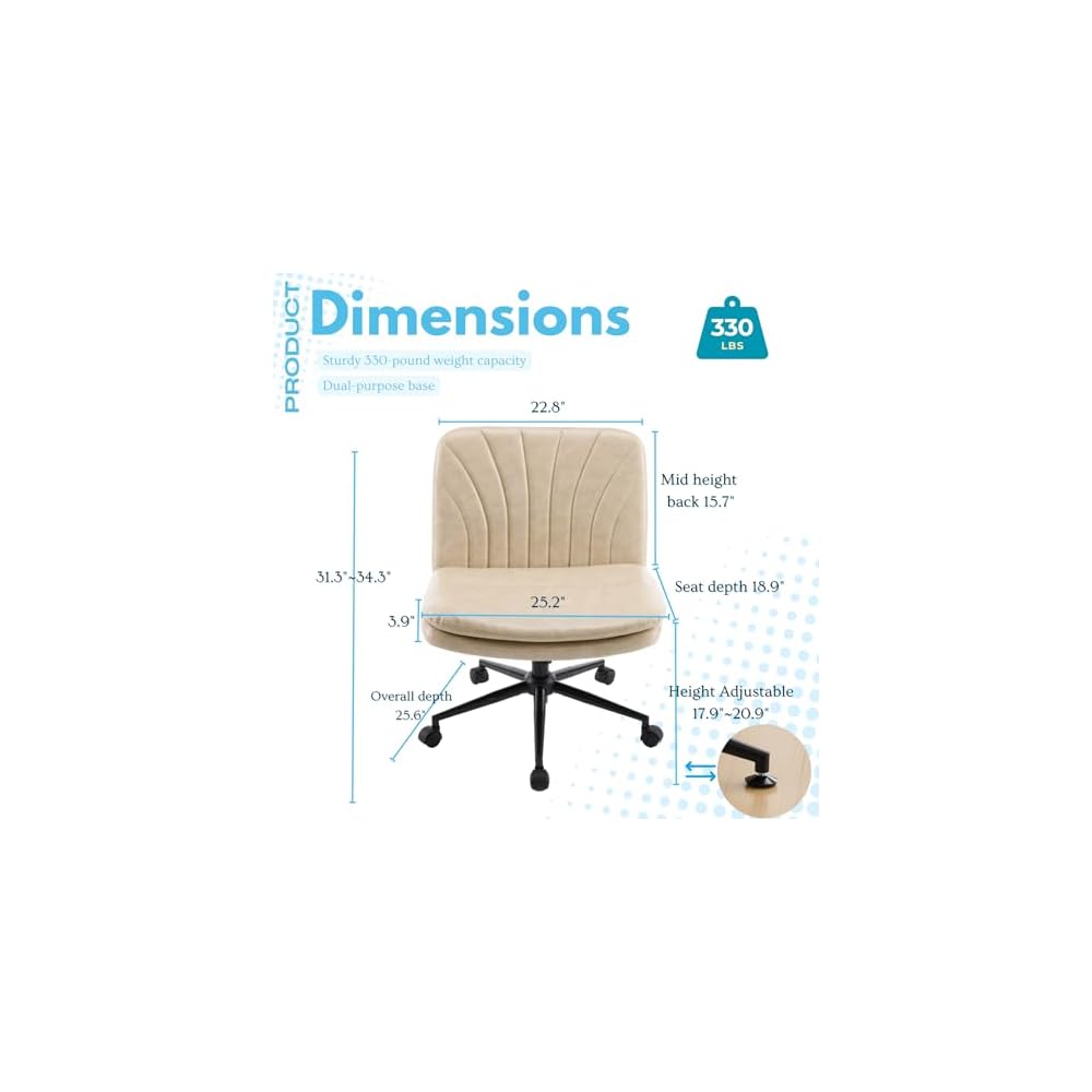 Criss Cross Chair with Wheels Dual Footrest, 300LBS Capacity Ergonomic Office Chair with 360° Swivel and Adjustable Reclining, Modern Rolling Desk Chair for Home Office Reading Corner
