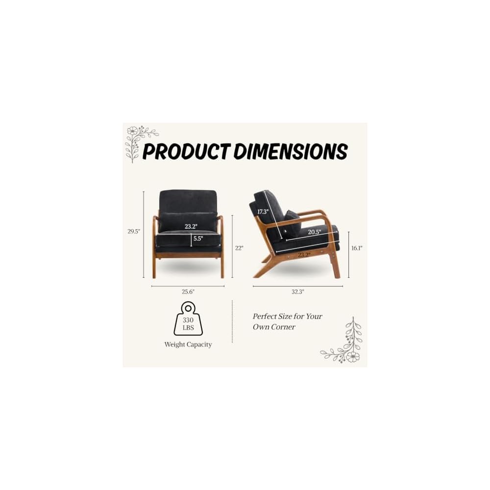 Karl home Mid-Century Modern Accent Reading Chair, Black