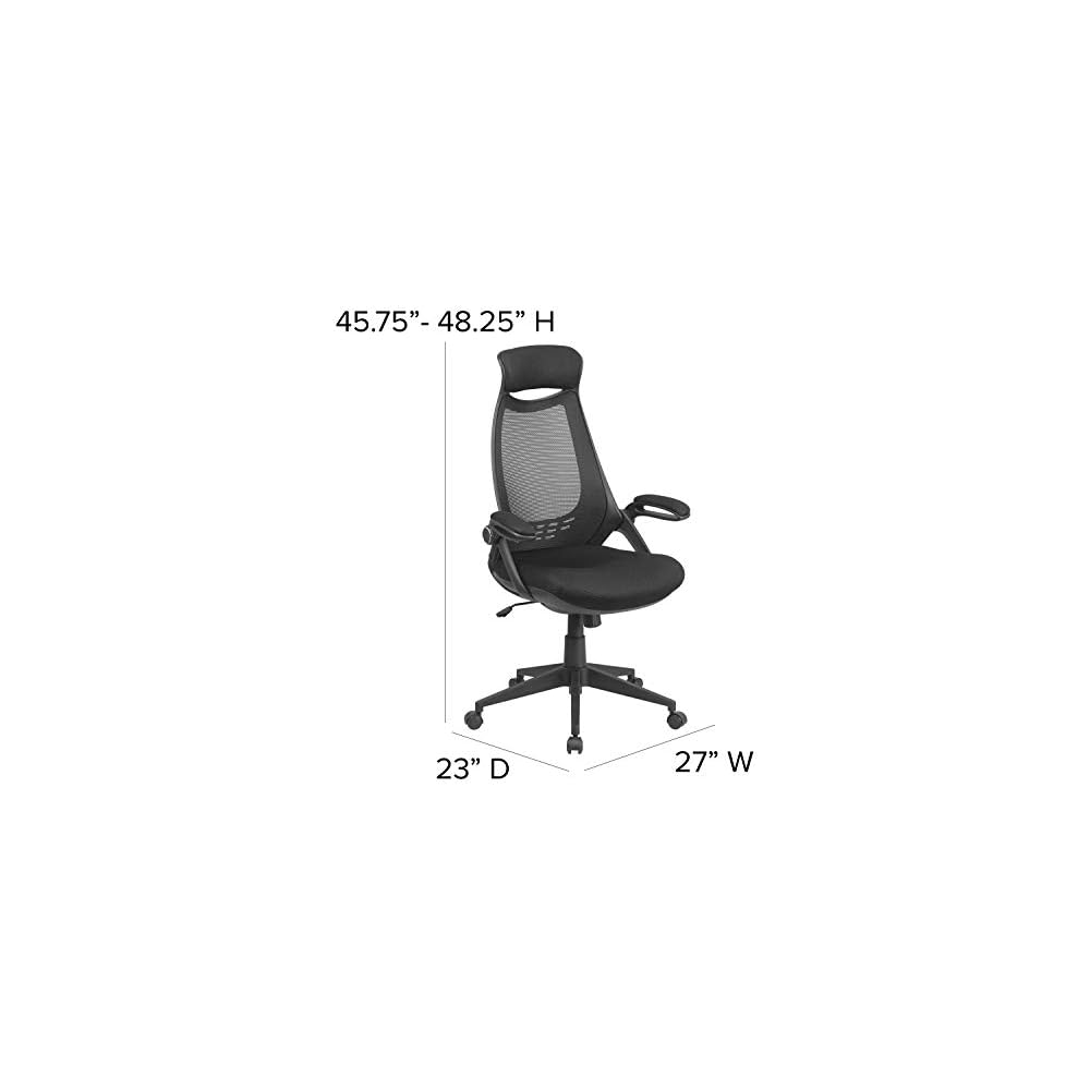 EMMA + OLIVER High Back Black Mesh Executive Office Chair with Flip-Up Arms