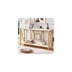 HOMISSUE Sofa Console Table, Modern Gold Console Table with Faux Marbled Tabletop, Engineered Wood Entryway Tables with 2 Tier Storage, Narrow Sofa Table for Living Room, Hallway (55 Inch, White&Gold)
