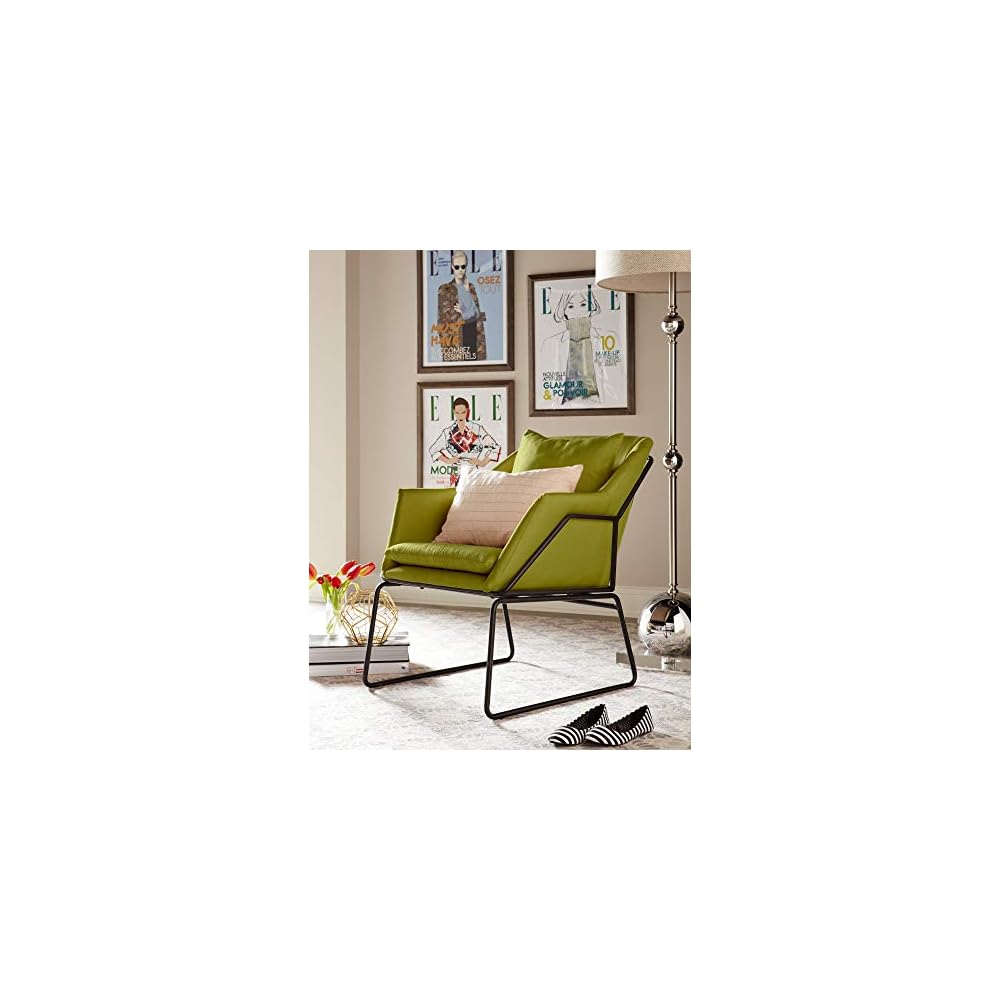 Elle Decor Odile Accent Chair, Plush Back Cushion, Black Metal Frame, Modern Living Room Upholstery Furniture