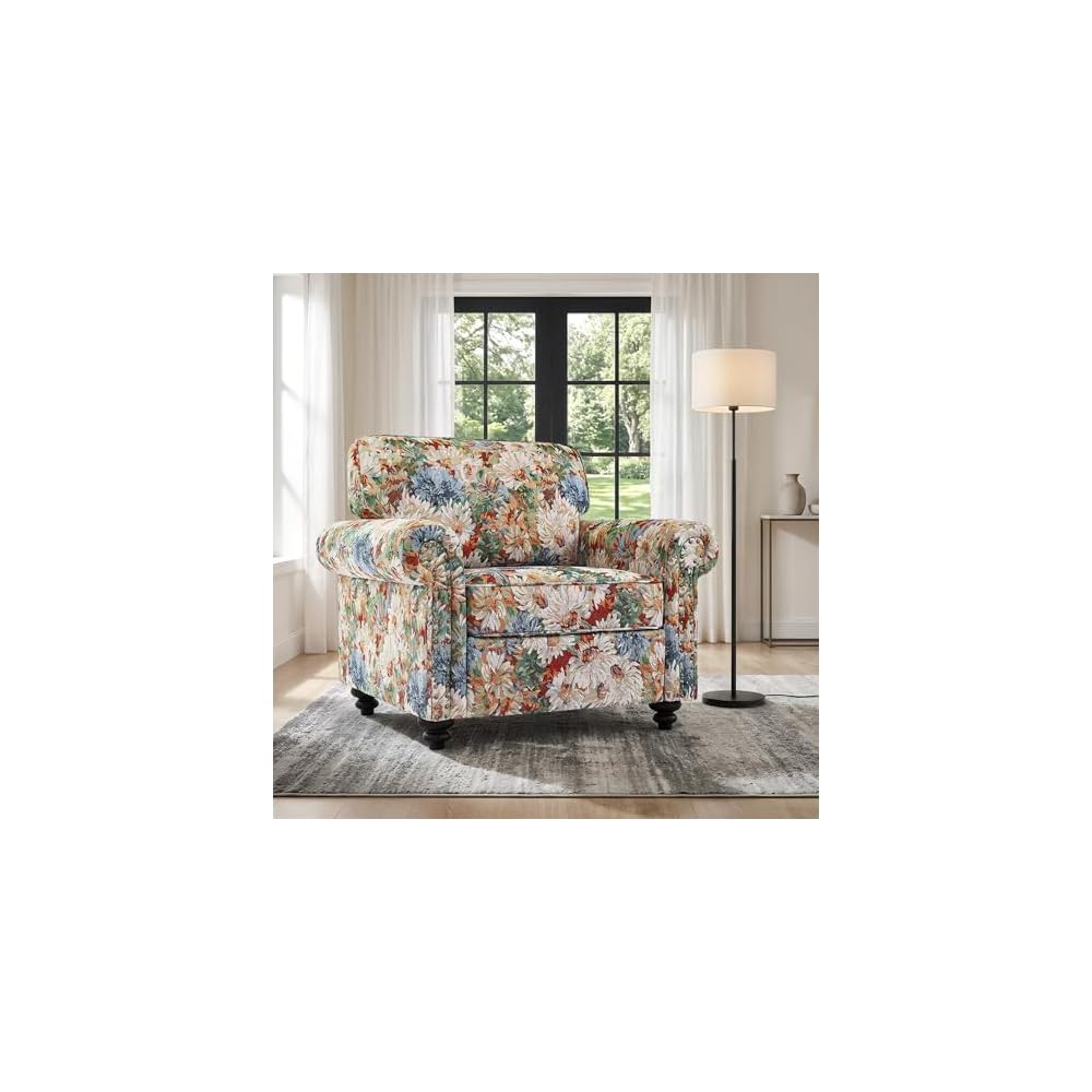 Folral Accent Chairs Set of 2, Comfy Reading Armchair, Beige