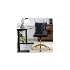 Generic Furniture Office Chair,Velvet Upholstered Tufted Button Home Office Chair with Golden Metal Base,Adjustable Desk Chair Swivel Office Chair (Black)