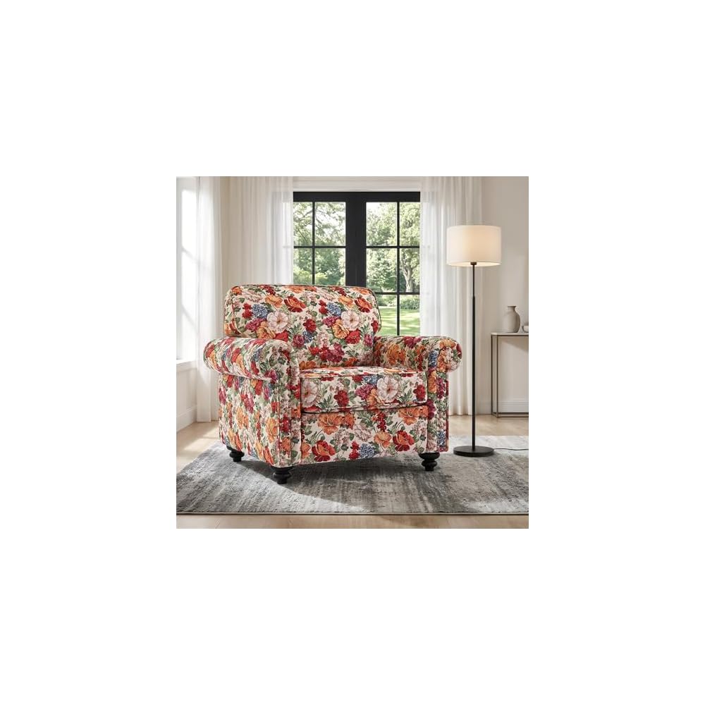 Folral Accent Chairs Set of 2, Comfy Reading Armchair, Beige