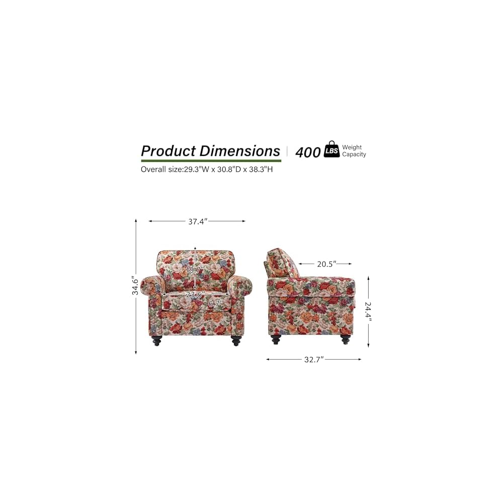 Folral Accent Chairs Set of 2, Comfy Reading Armchair, Beige