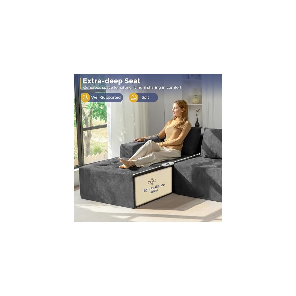 MAXYOYO Modular Sectional Sofa Couch, L-Shaped Boneless Cloud Couch with Flexible Ottoman, Chenille Upholstered Sofafor Living Room, No Assembly Required, Dark Grey