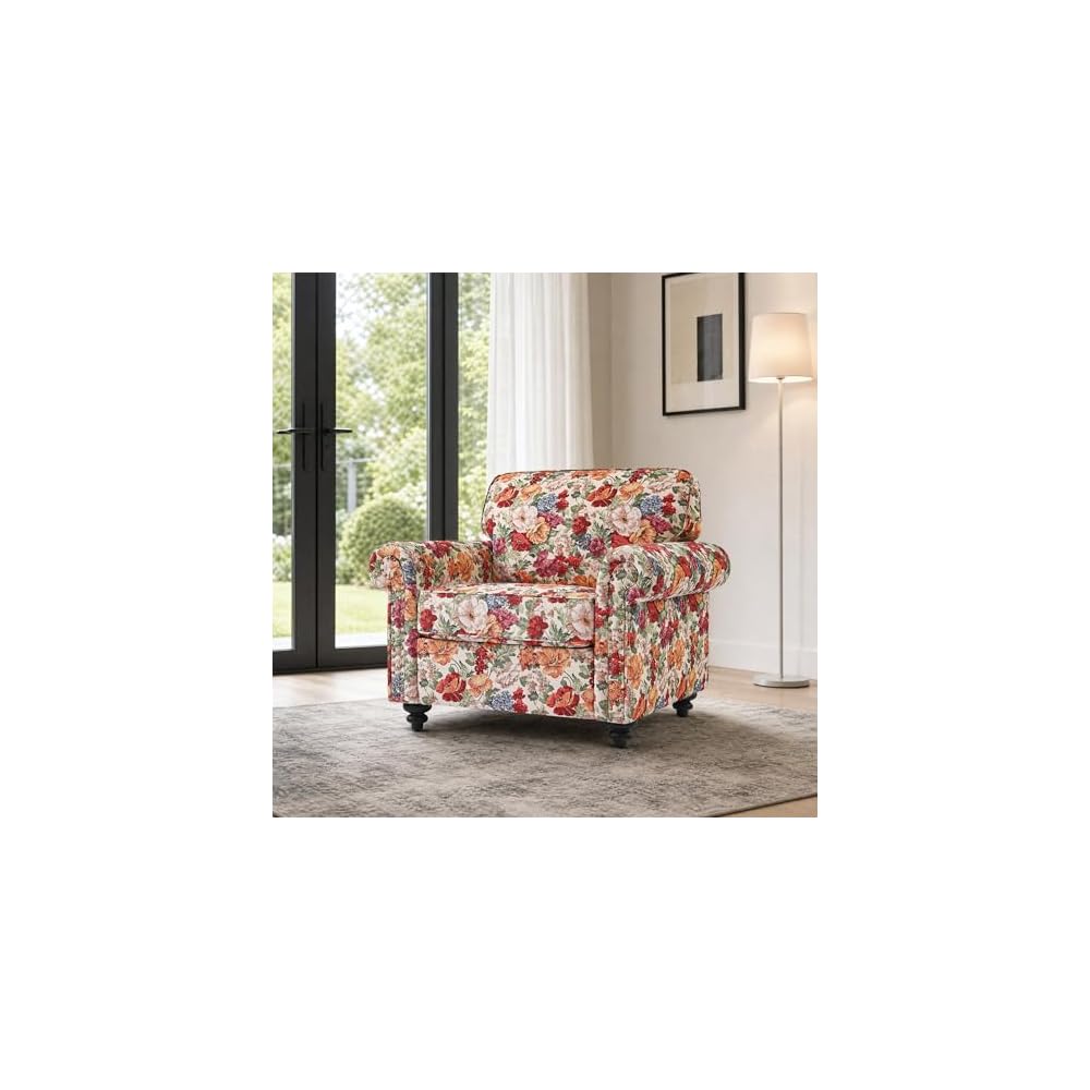 Folral Accent Chairs Set of 2, Comfy Reading Armchair, Beige