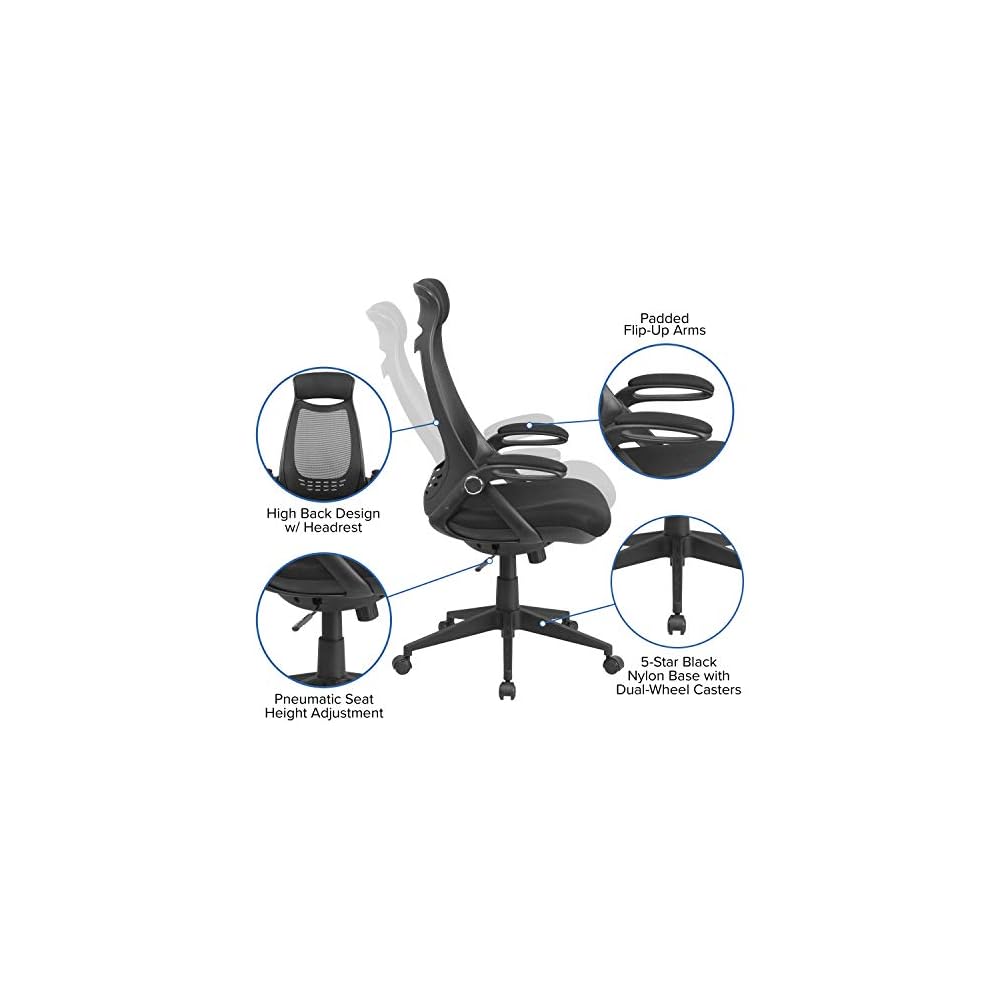 EMMA + OLIVER High Back Black Mesh Executive Office Chair with Flip-Up Arms