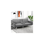 Futon Sofa Bed, Convertible Couch with 2 Cup Holders, Loveseat with Armrest for Studio, Apartment, Office, Living Room, Light Grey