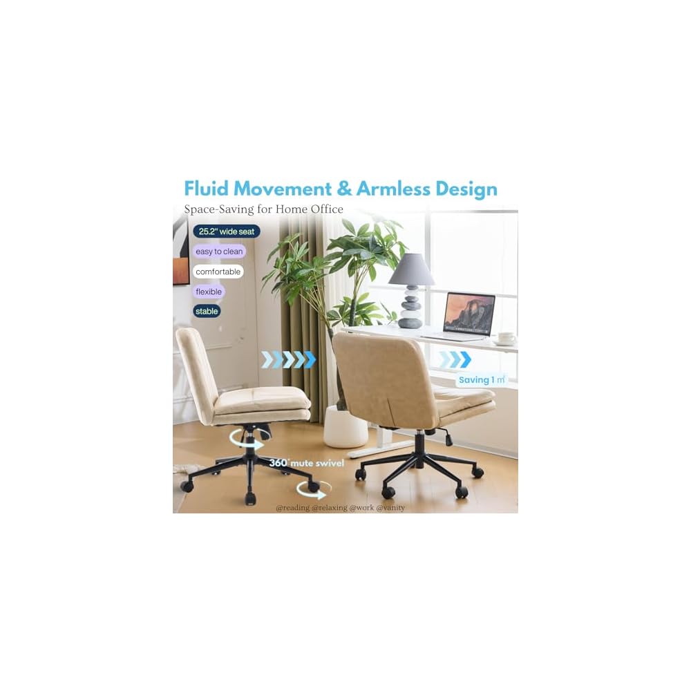 Criss Cross Chair with Wheels Dual Footrest, 300LBS Capacity Ergonomic Office Chair with 360° Swivel and Adjustable Reclining, Modern Rolling Desk Chair for Home Office Reading Corner