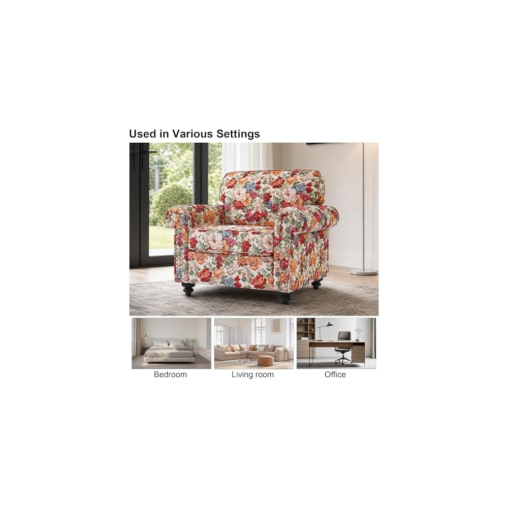Folral Accent Chairs Set of 2, Comfy Reading Armchair, Beige