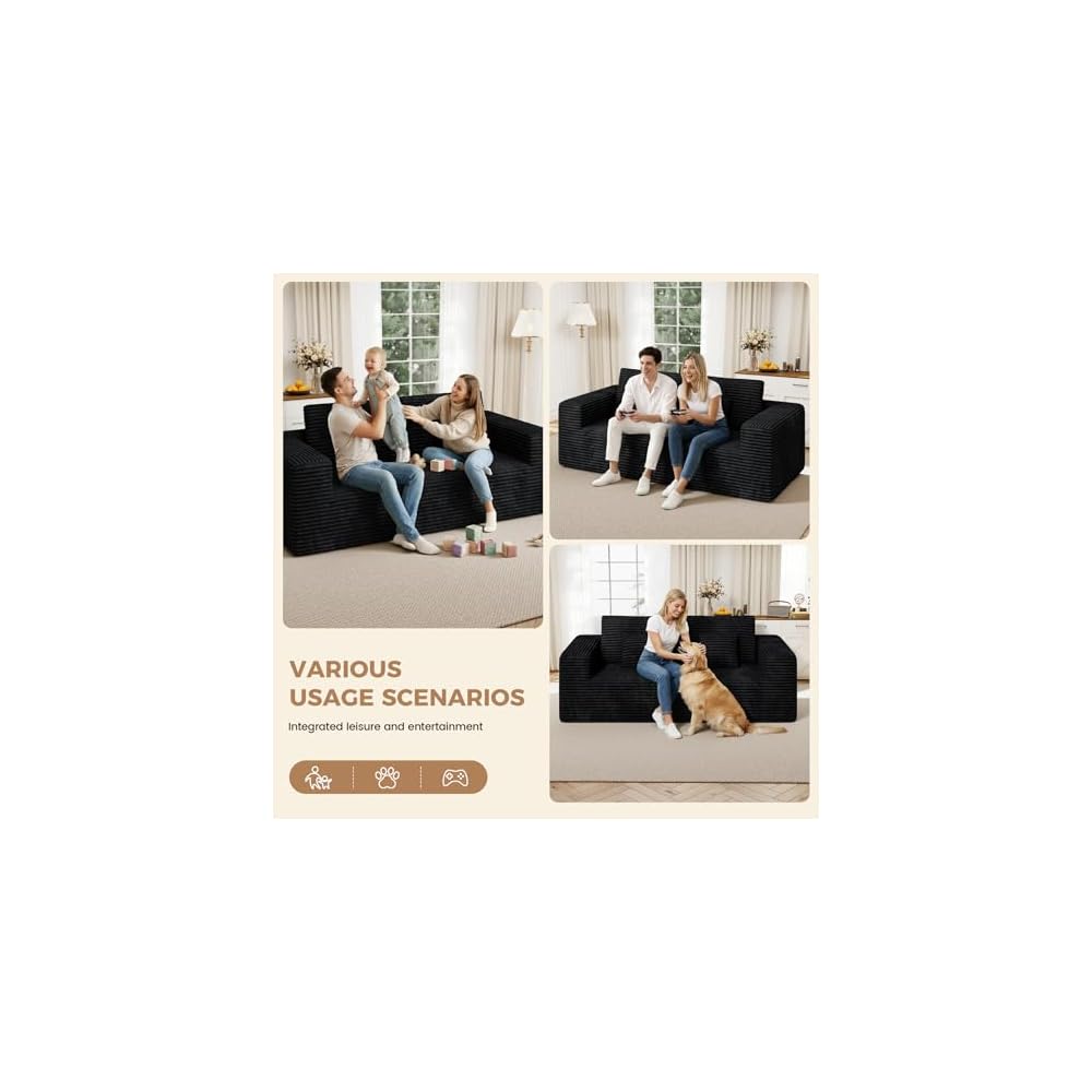 Luxanimarion 80'' Modern Cloud Loveseat Sofa, No Assembly Required Deep Seat Comfy Small Couches Includes 2 pcs Pillows for Living Room, Bedroom, Apartment(Black)
