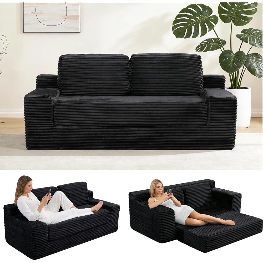 2-in-1 Convertible Folding Sofa Bed, 71" Black