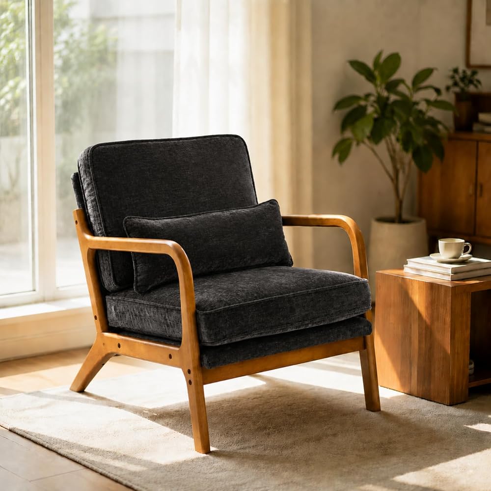 Karl home Mid-Century Modern Accent Reading Chair, Black