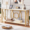 HOMISSUE Sofa Console Table, Modern Gold Console Table with Faux Marbled Tabletop, Engineered Wood Entryway Tables with 2 Tier Storage, Narrow Sofa Table for Living Room, Hallway (55 Inch, White&Gold)