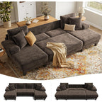 Txtin's Sleeper Sofa with Pull Out Couch Bed | 112 Inch Couches for Living Room | U-Shaped Convertible Sofa Bed | Chenille Brown