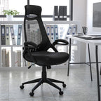 EMMA + OLIVER High Back Black Mesh Executive Office Chair with Flip-Up Arms